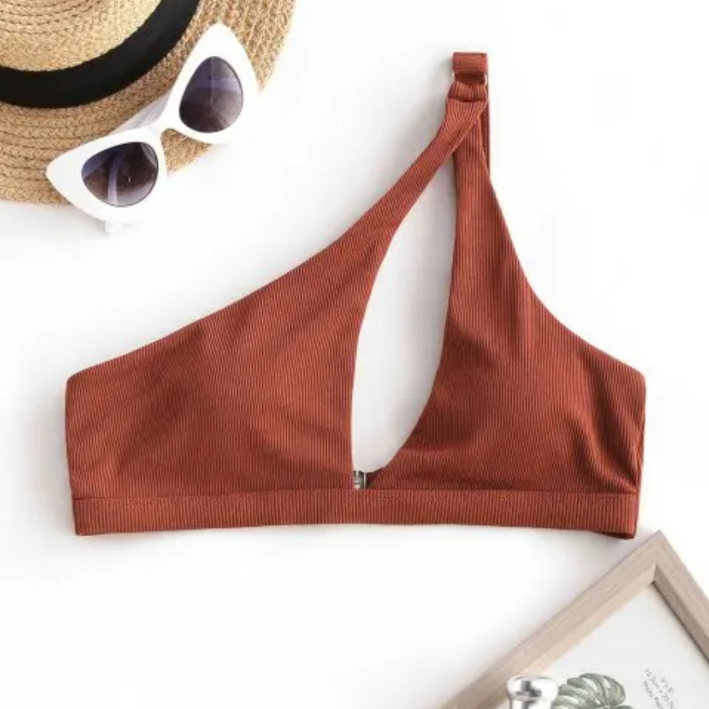 ZAFUL One Shoulder Ribbed Cut Out Padded Bikini Bra